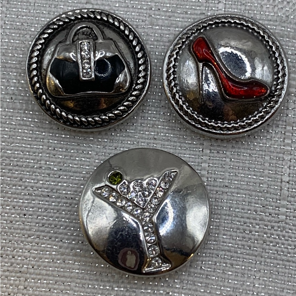 Martini, High Heel & Purse - Snap Button Charms Set of 3 - Ginger Snaps & Co.